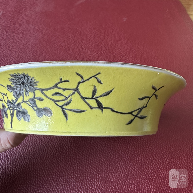 清晚期 黄地墨彩菊花纹花盆及盆奁一对 - 图46